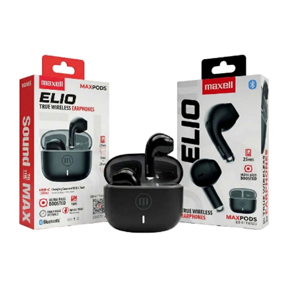 MAX-P10-ELIO-NEG-KIT-blanco.jpg Audífonos inalámbricos Maxell Elio Negro - Kit con empaque - Imagen 1