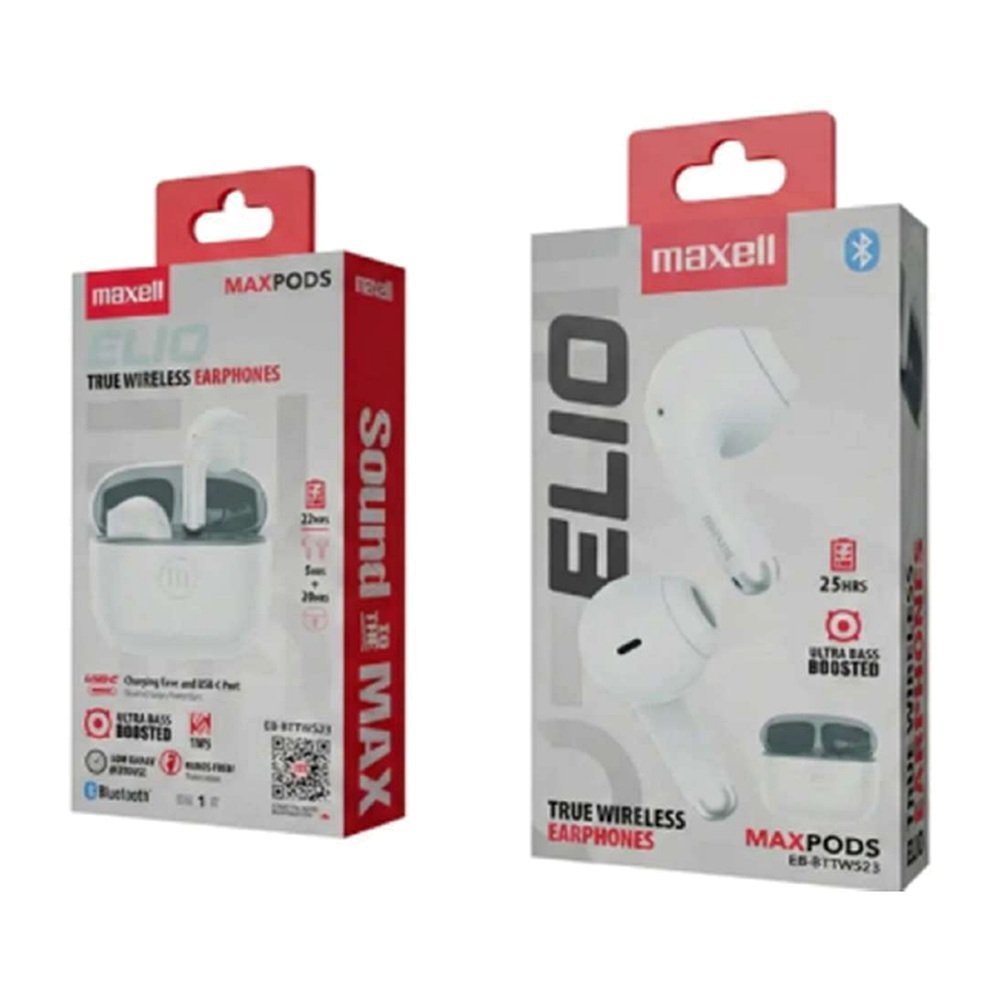MAX-P13-ELIO-BLA-KIT-blanco.jpg Audífonos inalámbricos Maxell Elio Blanco - Kit con empaque - Imagen 1