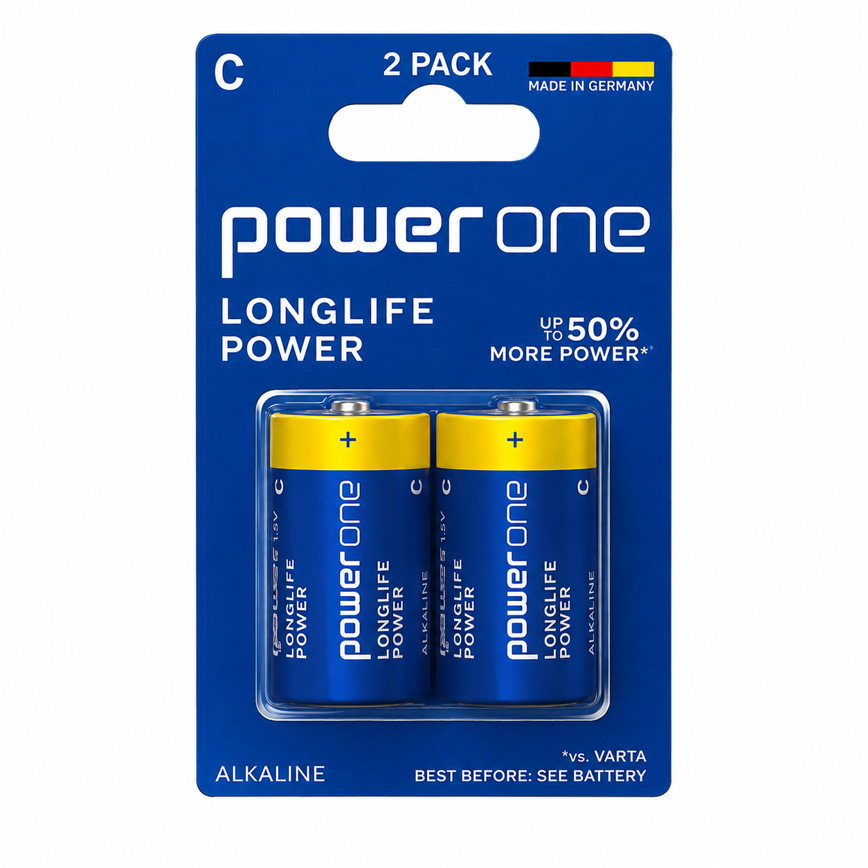 02b07c3f-fea7-4381-8515-aaa0f89affc8 Pilas Alcalinas PowerOne C Pack 2 – Longlife Power 1,5V Made in Germany - Imagen 1